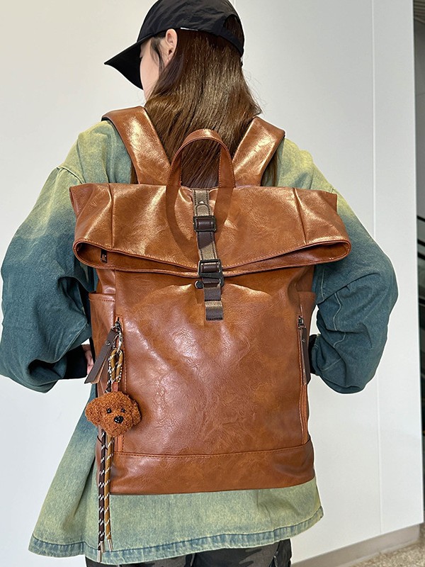 Leather Work Womens Backpack - Европейско-американский винтажный рюкзак с закручивающейся крышкой