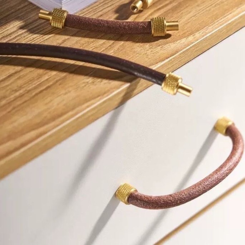 Leatherwork Hardware - Латунь + кожаная ручка для шкафа,
