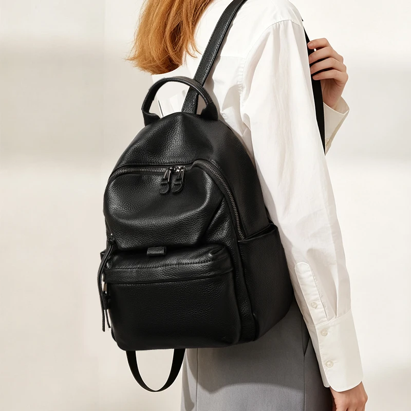 Leather Work Womens Backpack - Женский рюкзак Aidrani из натуральной черной