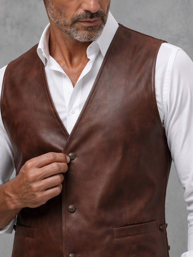 Мужской коричневый винтажный ж – обзор и цена Leather Work Vest For Men