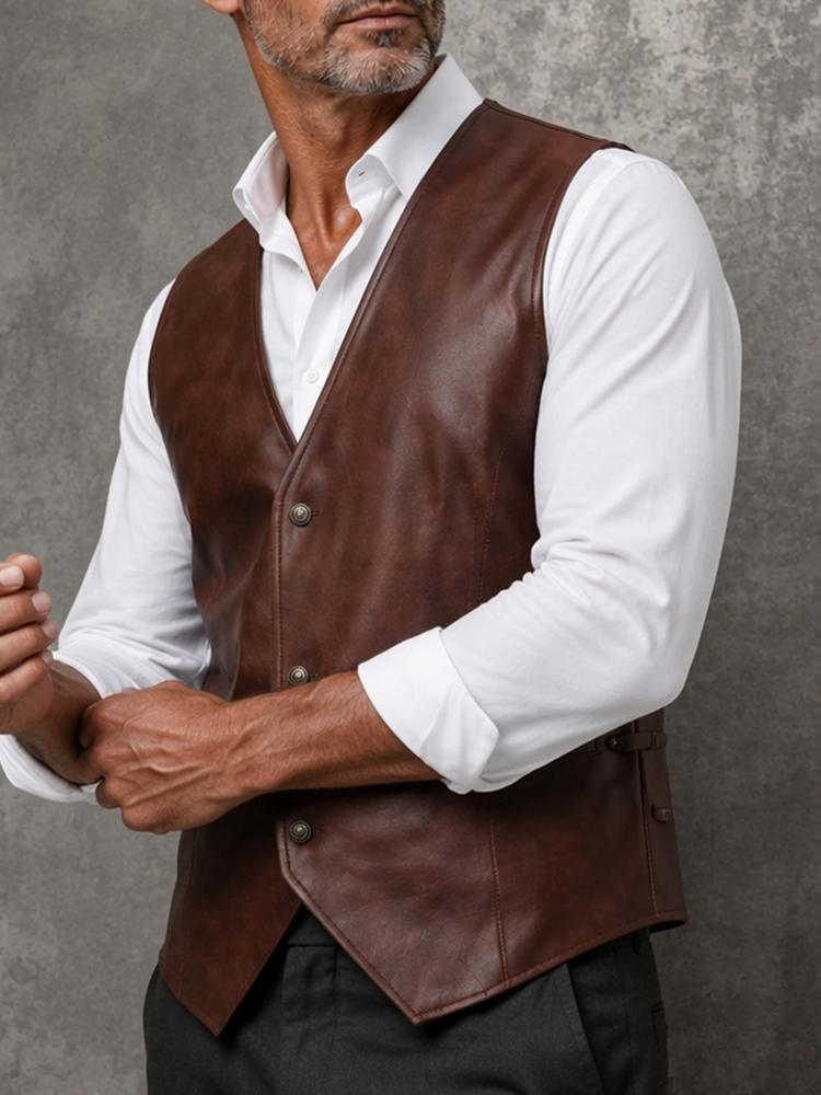 Мужской коричневый винтажный ж – обзор и цена Leather Work Vest For Men