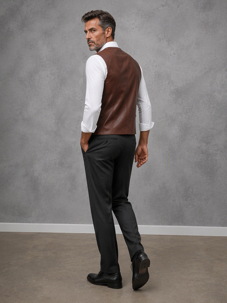 Мужской коричневый винтажный ж – обзор и цена Leather Work Vest For Men